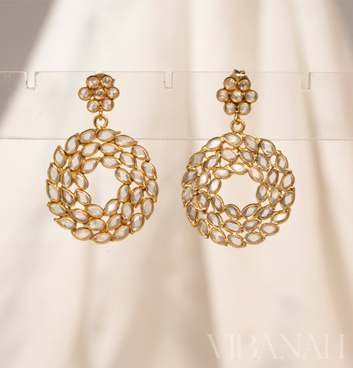 Natural Stone - Circular hoop Kundan stones Earrings